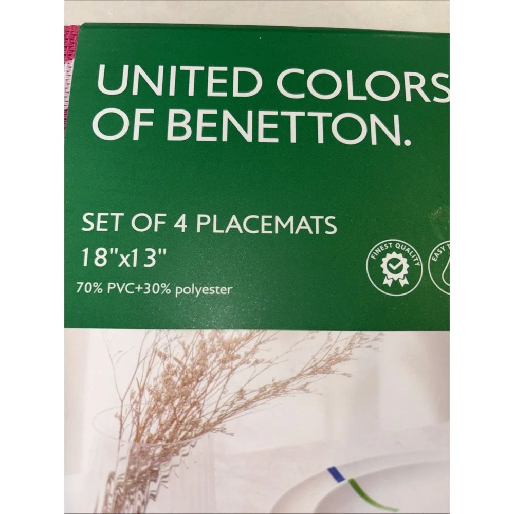 BENETTON set Of 4 Placemats Pink White 18